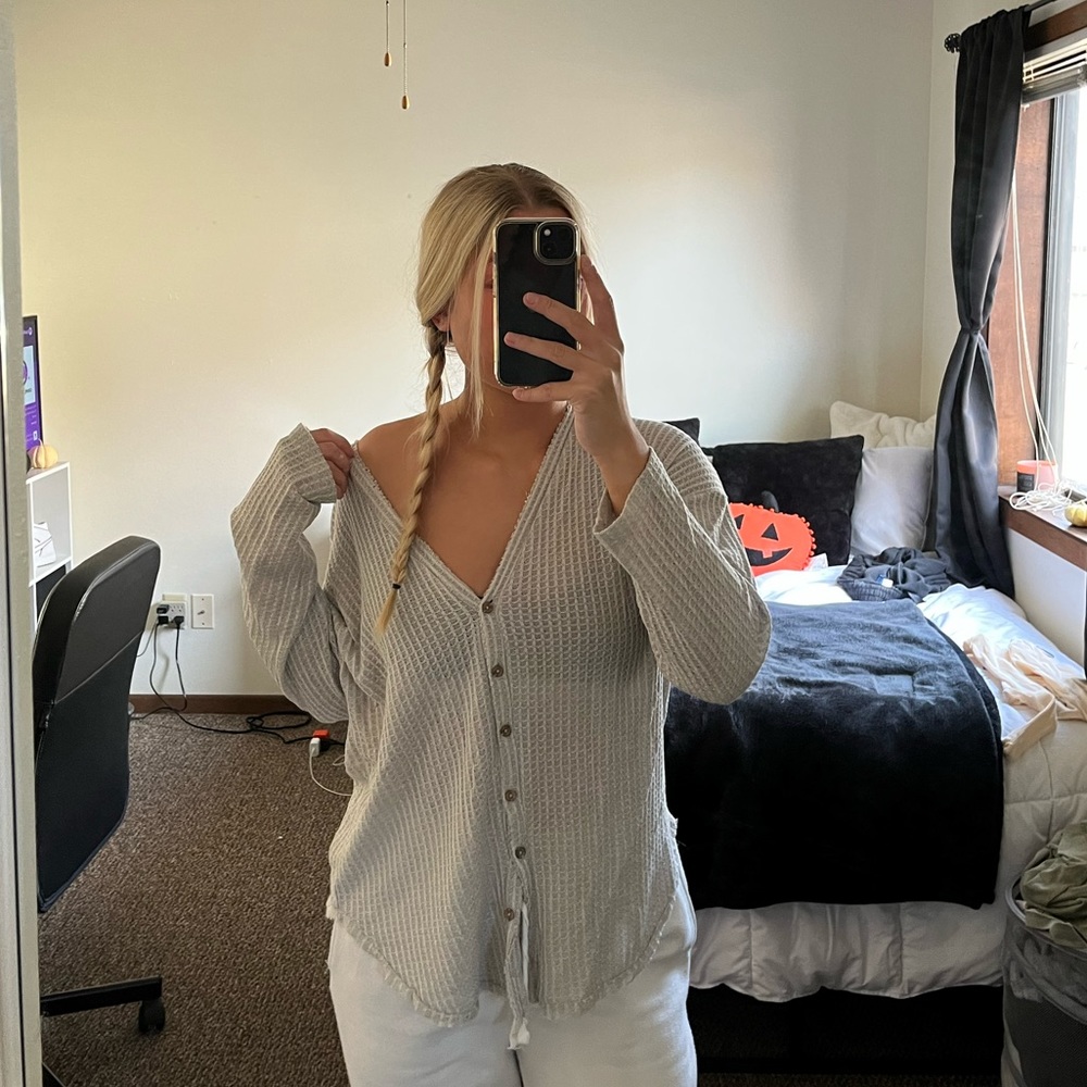 Light Grey Button Up Sweater